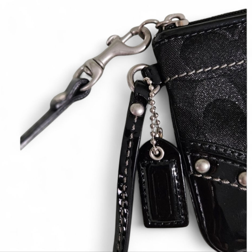 Coach Black Patent and Silver Studded Wristlet W/Dust Bag - Picture 3 of 6